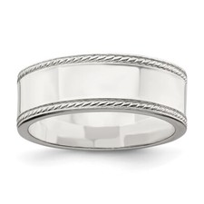 Sterling Silver 7mm Design Edge Band Ring