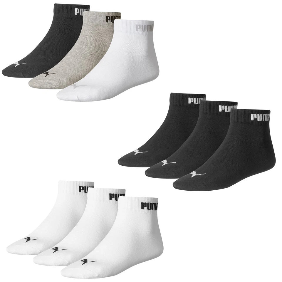 Puma Quarters Unisex Sport Gym Socks Plain Cotton Blend 3 Pairs UK 2.5/5 or 6/8