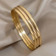 3pcs Glossy 18K Gold Plated Stainless Steel Bangle Bracelet for Women Minimalist