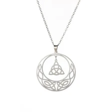 Celtic Circle Knot Triquetra Necklace Silver Stainless Steel Trinity Pendant