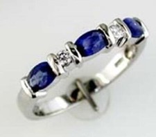 1CT DIAMOND  AAA SAPPHIRE 14K WHITE GOLD OVAL  ROUND CHANNEL ANNIVERSARY RING