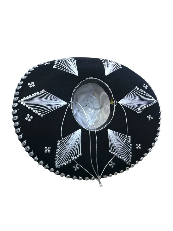 CHAPÉU MARIACHI MEXICANO, CHARRO, SOMBRERO, FANTASIA, 22" TAMANHO ÚNICO, PRETO - PRATA - Imagem 3 de 3