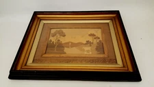 Antique marquetry wood artwork matted framed TARSIA provenance on back