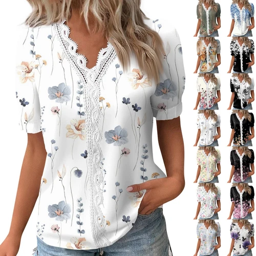 Womens Base Loose Short Pullover Summer Tops Sleeve V neck Ladies Shirt Blouse