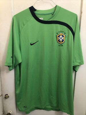Brazil CBF Nike Men's XL Neon Green FitDry Soccer Football Jersey Made in  Brazil