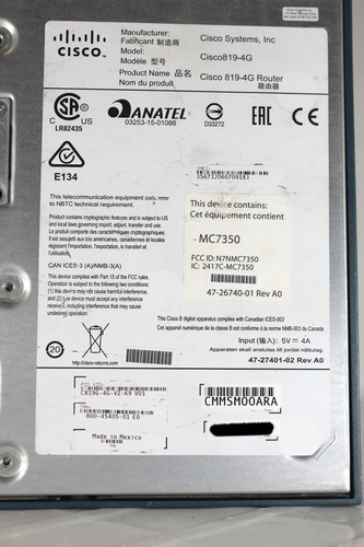 Cisco 819-4G Router C819G-4G-VZ-K9 800-45405-01 CMMSM00ARA (No AC Adapt/antenna - Picture 7 of 7