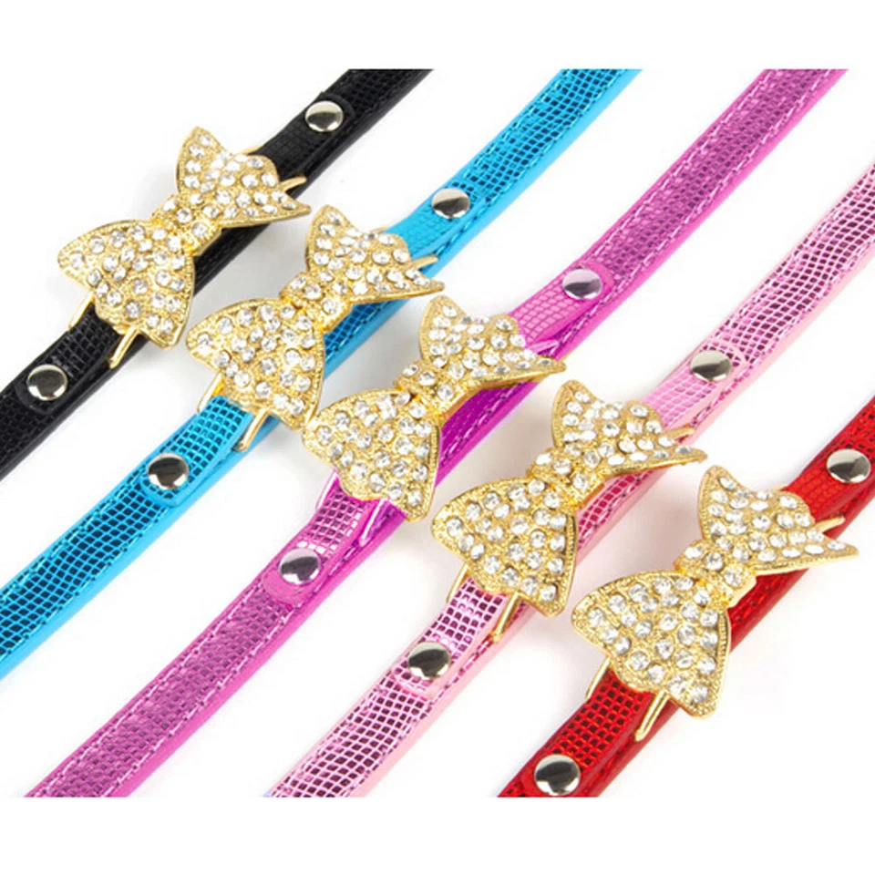 Collare elegante fiocco fiocchetto strass collarino cane gatto animali domestici - Immagine 2 di 3