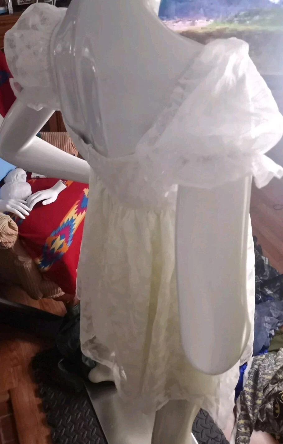 OFF WHITE Abito a farfalla bianco SHEIN Belle collo quadrato manica puff jacquard off