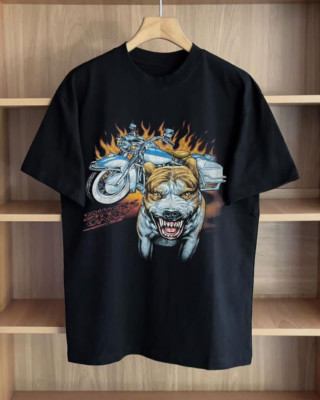 Vintage 3D Emblem style flame Dogs motorcycle t-shirt All Sizes S-4XL