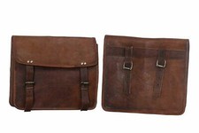 Sacs À Dos En Cuir Marron Faits Main 2pcs Ensemble Vintage Pour Moto