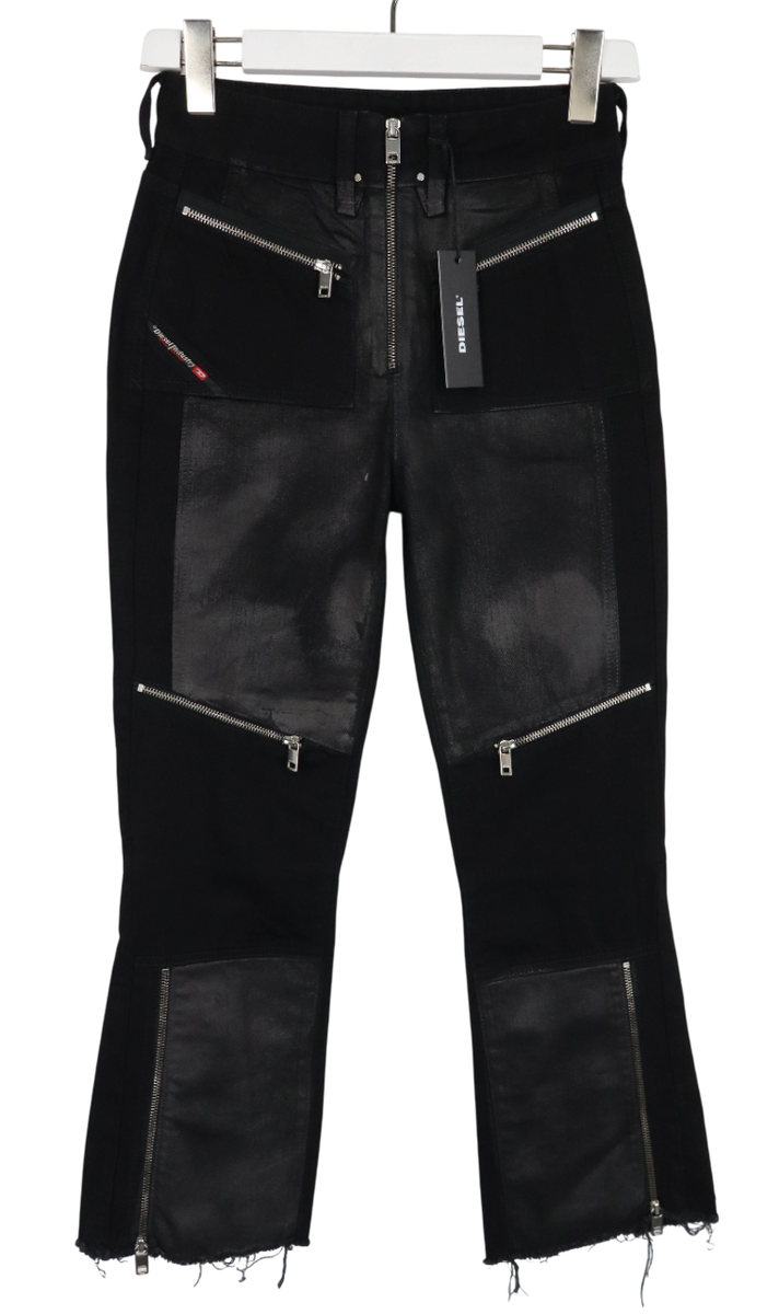 DIESEL Jeans Women's W26/L26 Black Zip Fly Denim Zippered Wax Look