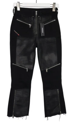 Diesel Jeans Damen W26/L26 Schwarz Reißverschluss Fly Denim Wachs Look Knöchel - Bild 1 von 4