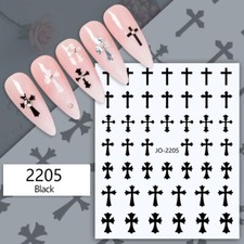 5 Types Cross Nail Art Sticker Gold Silver Black White 9 Colors Nail Decals