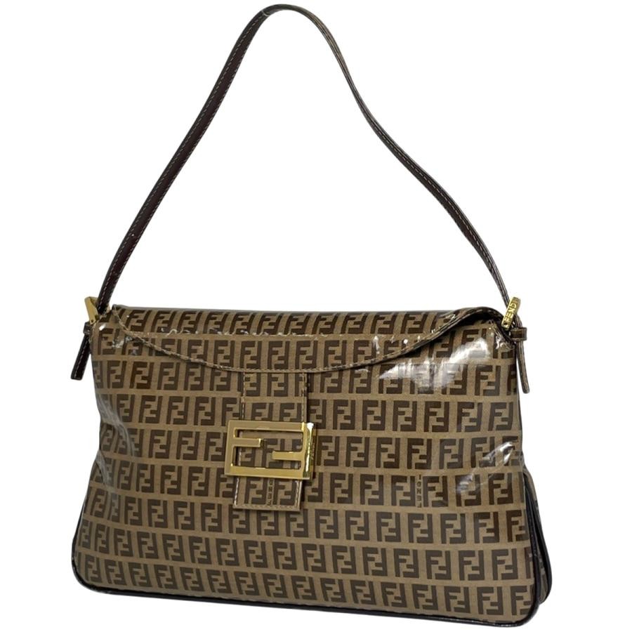 FENDI Zucchino One Shoulder Handbag 26796 Coated Canvas Brown #BS1597