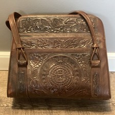 Vintage Leather Purse Hand stamped Made In Mexico Aztec Design Good Condition