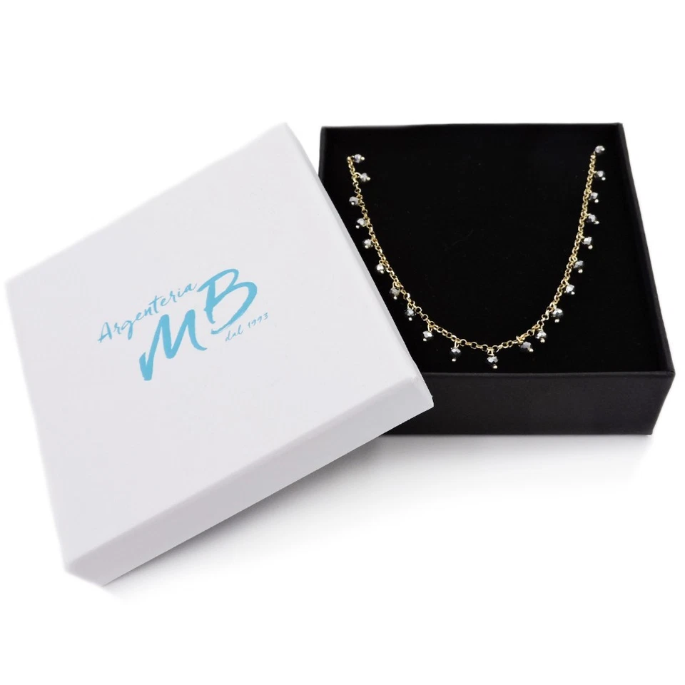 Collana in Argento 925 Placcato Oro Giallo con Pendenti Ovali in Pietra Ematite - Immagine 3 di 4