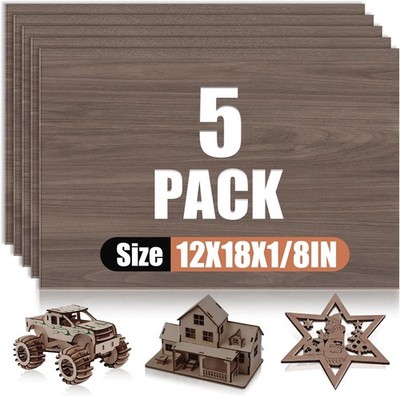 5 Pack Walnut Plywood Sheets 12x18x1/8 Inch, 3mm Plywood for Laser Cutting & ...