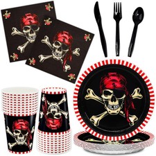 Pirate Party Supplies, Red Pirate Themed Party Decorations Skull Corssbone Pi...