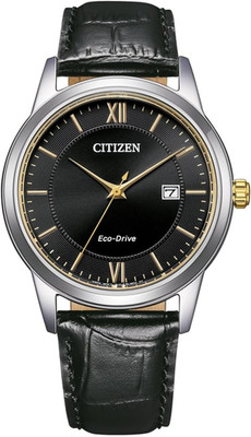 CITIZEN Eco-Drive Solar Herrenuhr Mit Schwarzem Kroko Look Lederband Silberfarbe