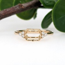 6x8 MM Emerald Cut Semi Mount Ring, 925 Sterling Silver Semi Mount Ring