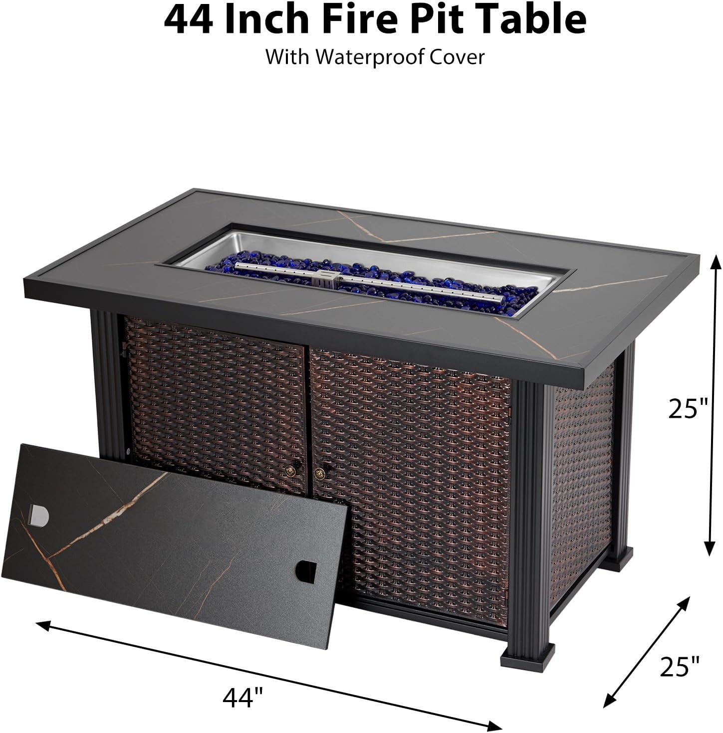44'' 52'' Propane Fire Pit Table 50000BTU Outdoor Steel Fire Table w/ Cover Lid