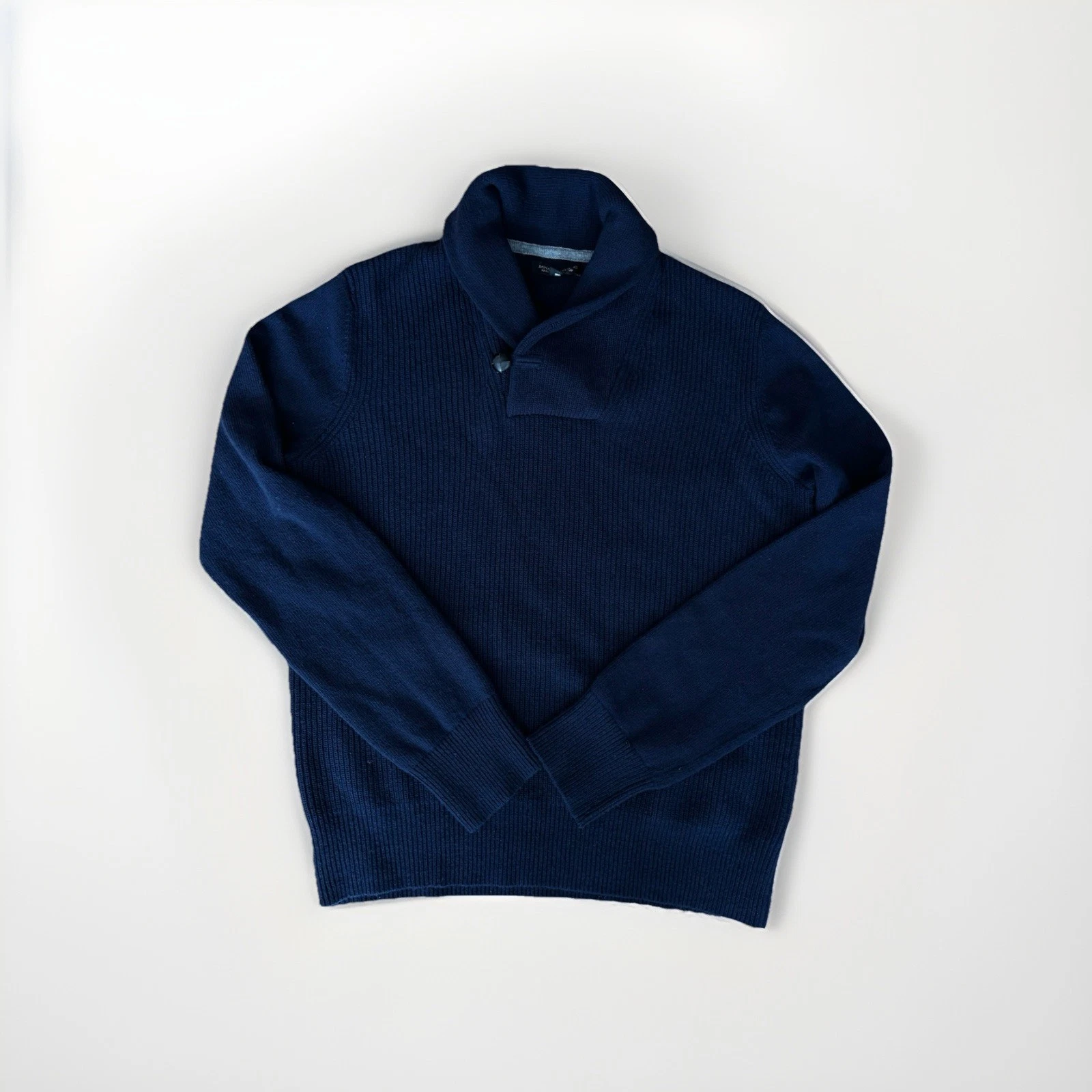 banana republic mens Merino Wool Nylon Navy Shawl Collar Sweater Large Preppy