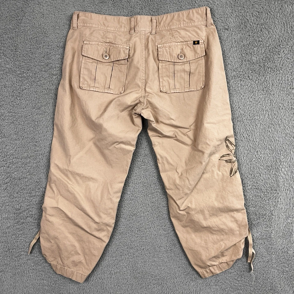 Брюки-капри женские Lucky Brand 32x22,5 выцветшие желтовато-коричневые укороченные с вышивкой цветочный рипстоп - Изображение 2 из 4