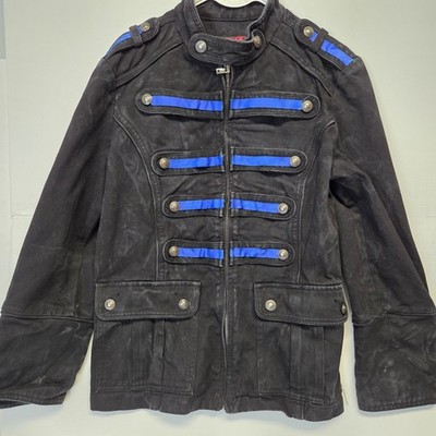 Vintage Y2K TRIPP NYC Militaty Style Goth Jacket Medium Distressed Black & Blue