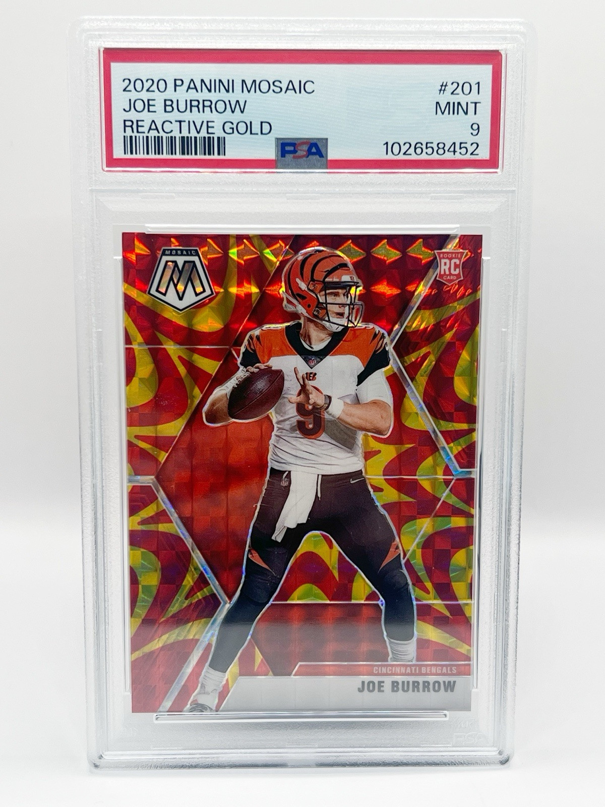 2020 Panini Mosaic Joe Burrow Reactive Gold PSA 9 #201 Rookie