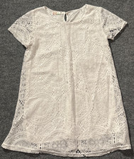 Style Dress Womens Medium White Lace Lined Mandolin Geometric