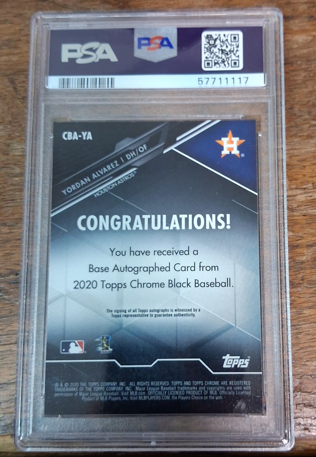 2020 Topps Chrome Black RC Auto Yordan Alvarez, #/99 PSA 10 view 2