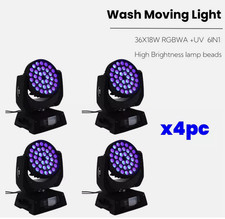 4pc/lot Wash Zoom 36x18w RGBWAUV6in1 Beam Moving Head Light Club Bar Stage Light