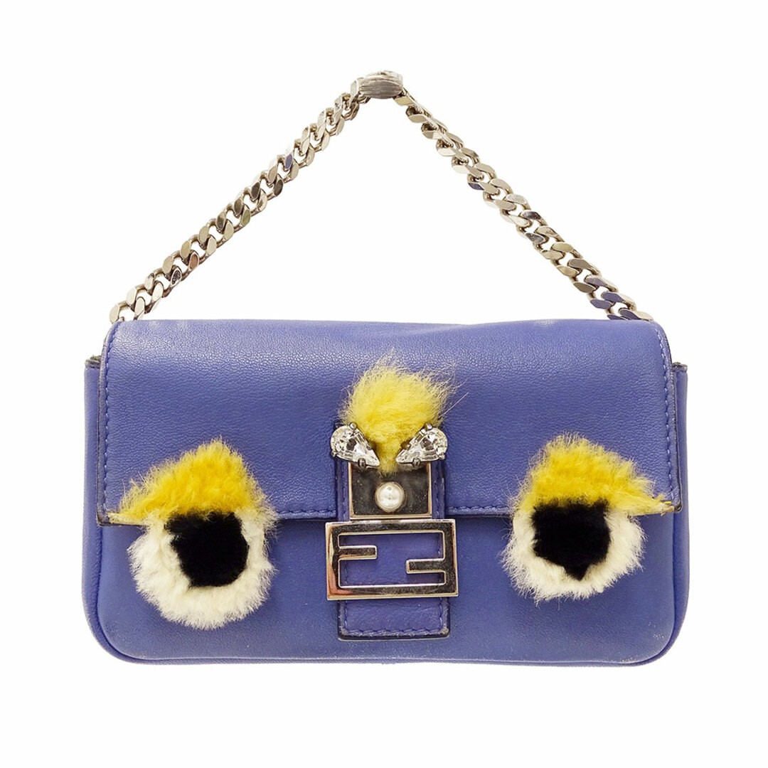 FENDI Monster FF Micro Mamma Baguette Chain Shoulder Bag Leather w