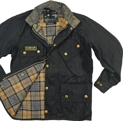 HOT VTG Men BARBOUR A7 INTERNATIONAL BIKER PARKA LINED BLACK WAXED