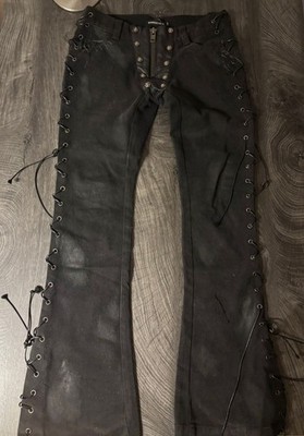 chinese flared lace up denim with snakeskin texture