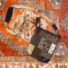 Vintage Y2K Coach Crossbody Messenger Bag Leather Animal Print Patchwork