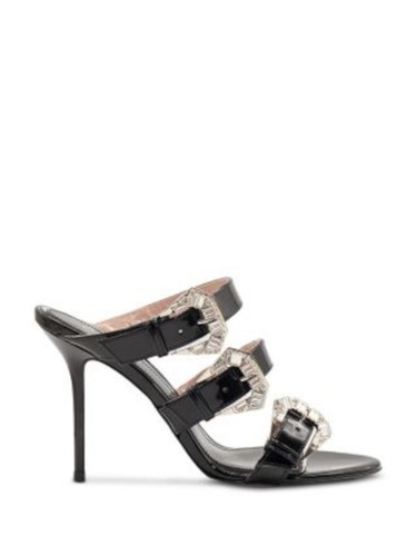 GEDEBE Womens Black Bruna Open Toe Stiletto Slip On Leather Heeled Sandal 38.5