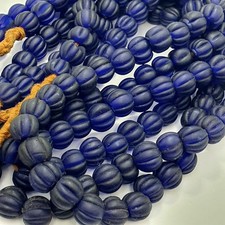 Vintage brin de perles en verre bleu cobalt africain, 22 pouces