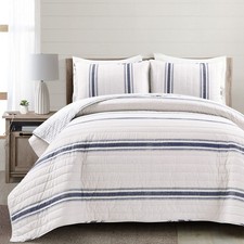 Lush Decor Stripe Reversible Cotton California King Size 3 Piece Set -