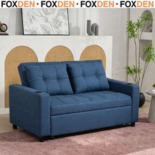 Two-Seater Pull-Out Sofa Bed Adjustable Backrest - Dark Blue 157W x 90D x 91H cm