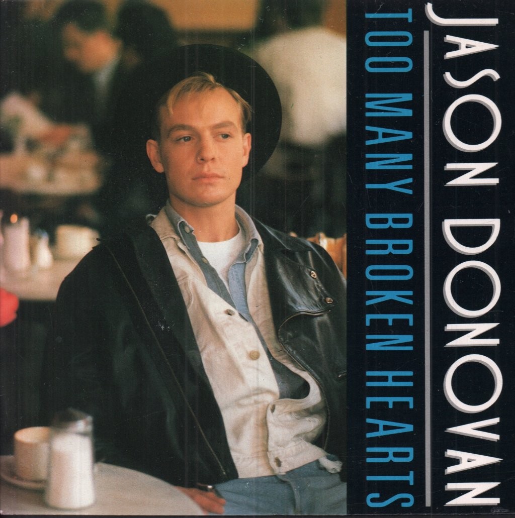 Jason Donovan Too Many Broken Hearts 7"" vinyl UK Pwl 1989 paper label design in