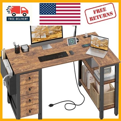 Sturdy 47-Inch Rustic L-Shaped Desk with USB Charging for Ultimate Convenience