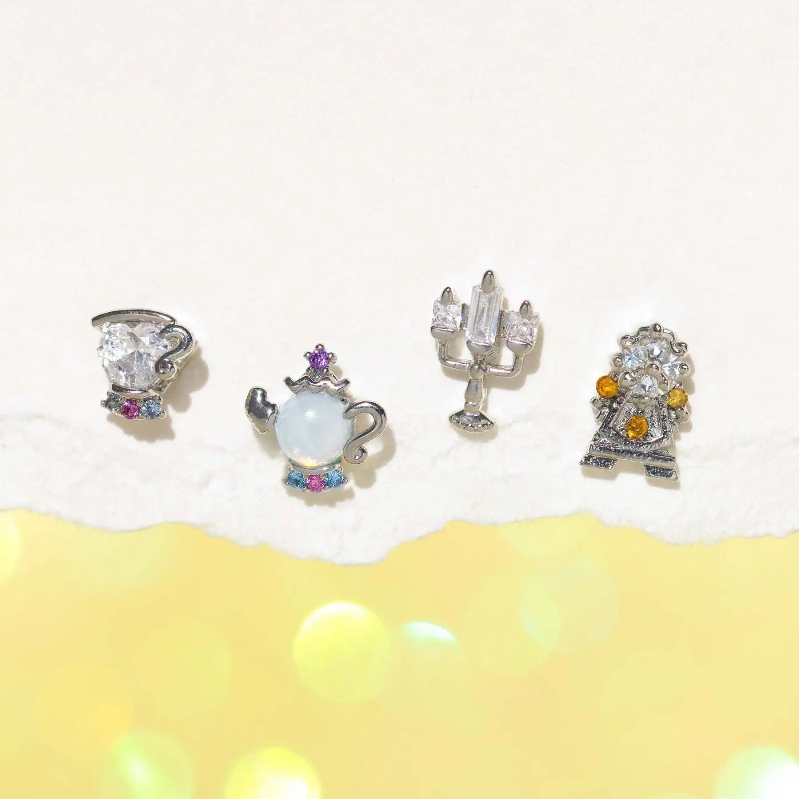 Beauty & the Beast SILVER Tone Stud Earrings Sets (Disney Girl's Crew Inspired)
