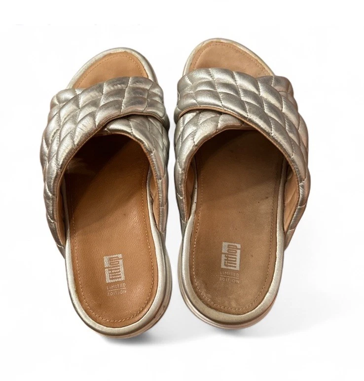 Женские сандалии FitFlop Loosh Luxe металлик серебро плюшевые горки размер 9 ограниченное издание - Изображение 4 из 4