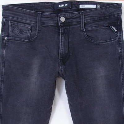 Mens Replay M914 ANBASS Stretch Slim Tapered Grey Jeans W34 L32