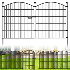 15 Panels Decorative Garden Fence with Gate - 32 in H x 35.4 ft L No Dig ...