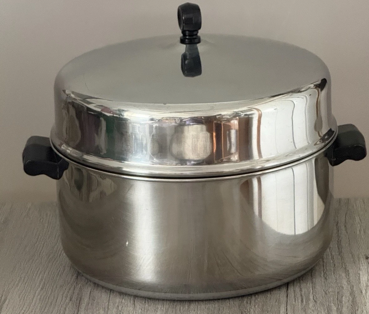 Vtg Farberware 6 qt Dutch Oven Domed Lid Aluminum Clad Stainless Steel USA (IF)