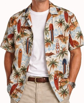 Aloha Republic Made In Hawaii Hawaiian Shirt Mens M Surfboard Palm Camp USA