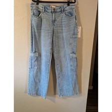 Light Wash Baggy Denim Low Rise Wide Leg Cargo Pockets womens size 15/32
