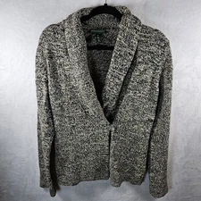 Lauren Ralph Jeans Co Wrap Sweater Women XL Black Beige Toggle Office Cozy 